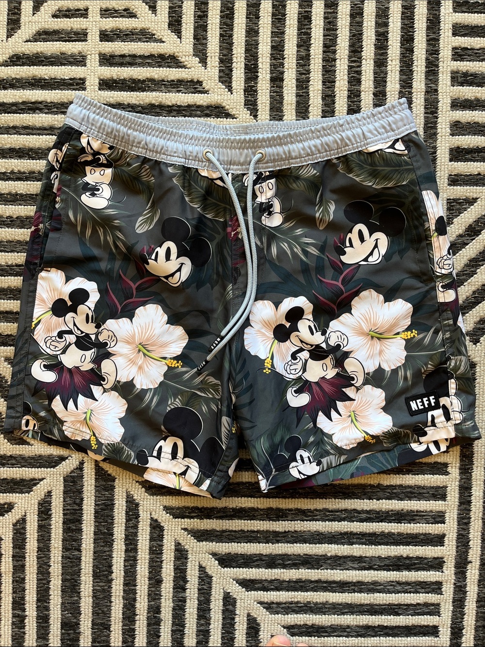 Neff Black Floral Mickey Mouse Swim Trunks